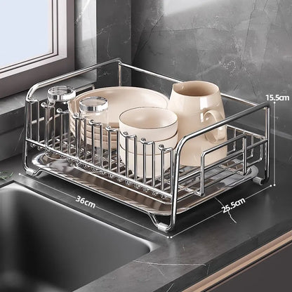 36x25cm Stainless Steel Dish Rack with Bowl & Cup Storage