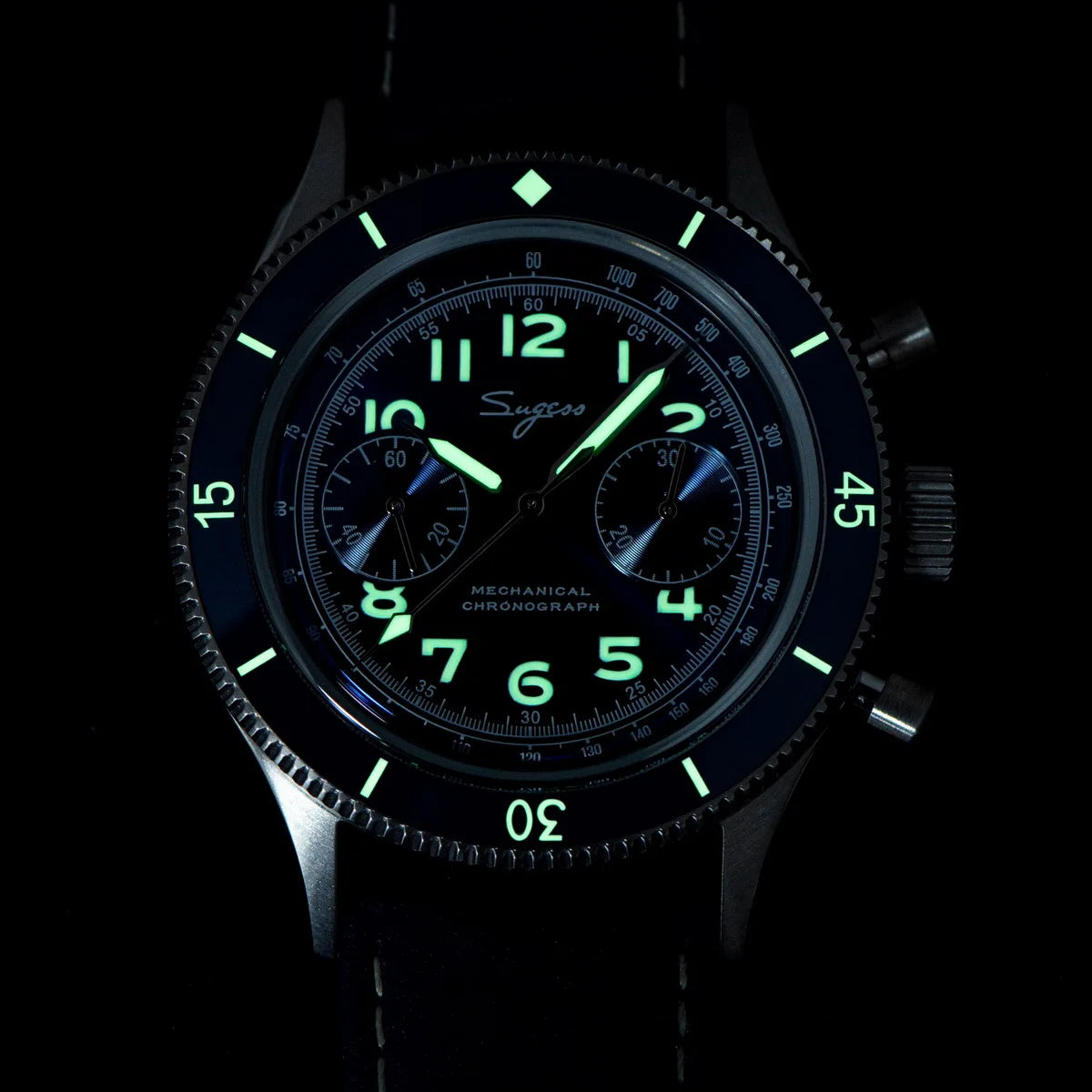 Luxury Pilot Chronograph Watch with Blue Dial and Leather Strap