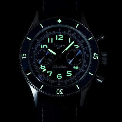 Mechanical Pilot Wristwatch with Luminous Blue Dial