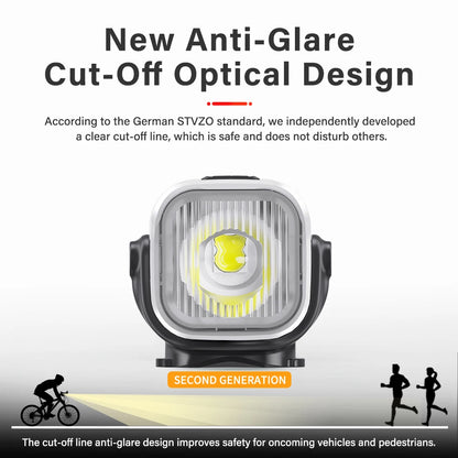 White Intelligent 2000LM Rechargeable Bike Headlight with Cut Off