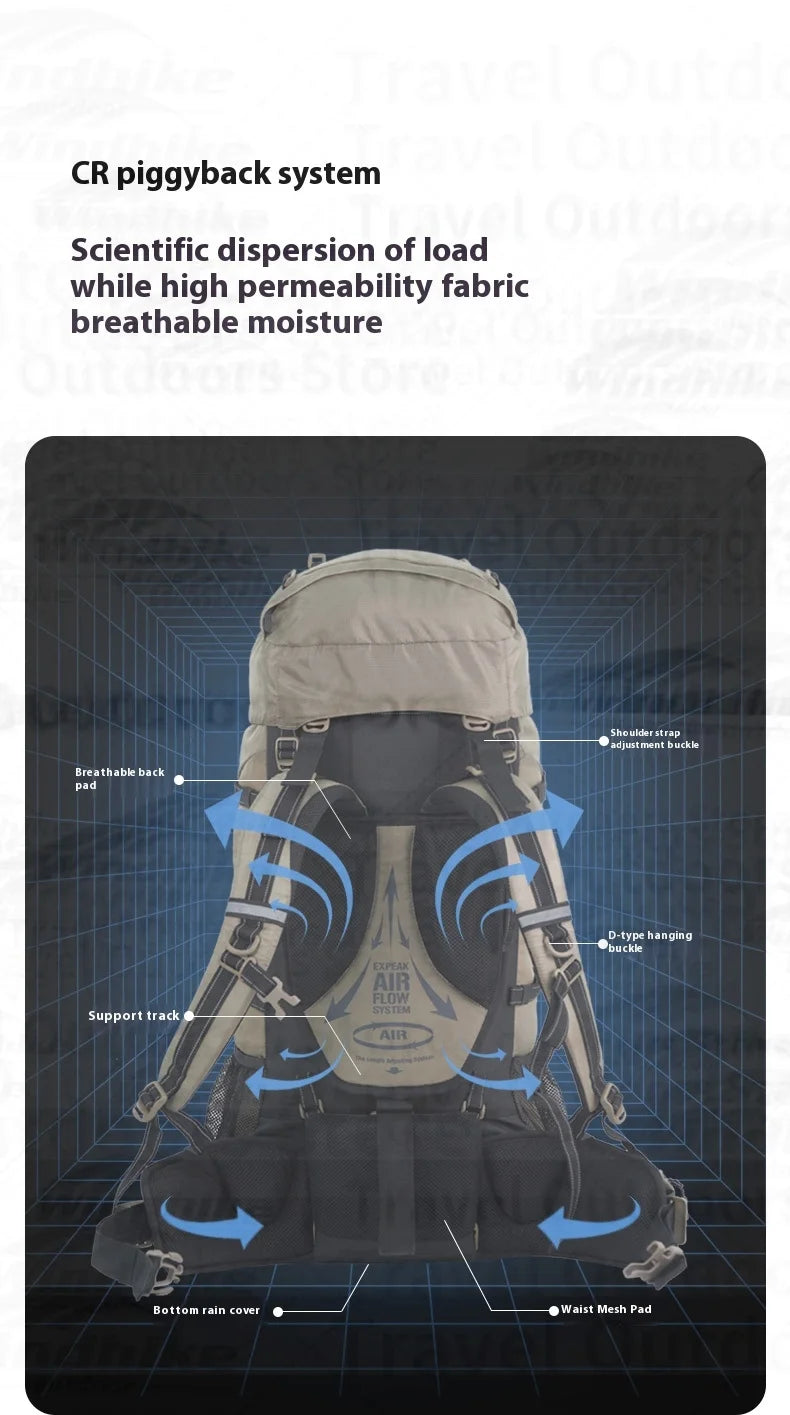 Lightweight 70L Outdoor Adventure Backpack Brown