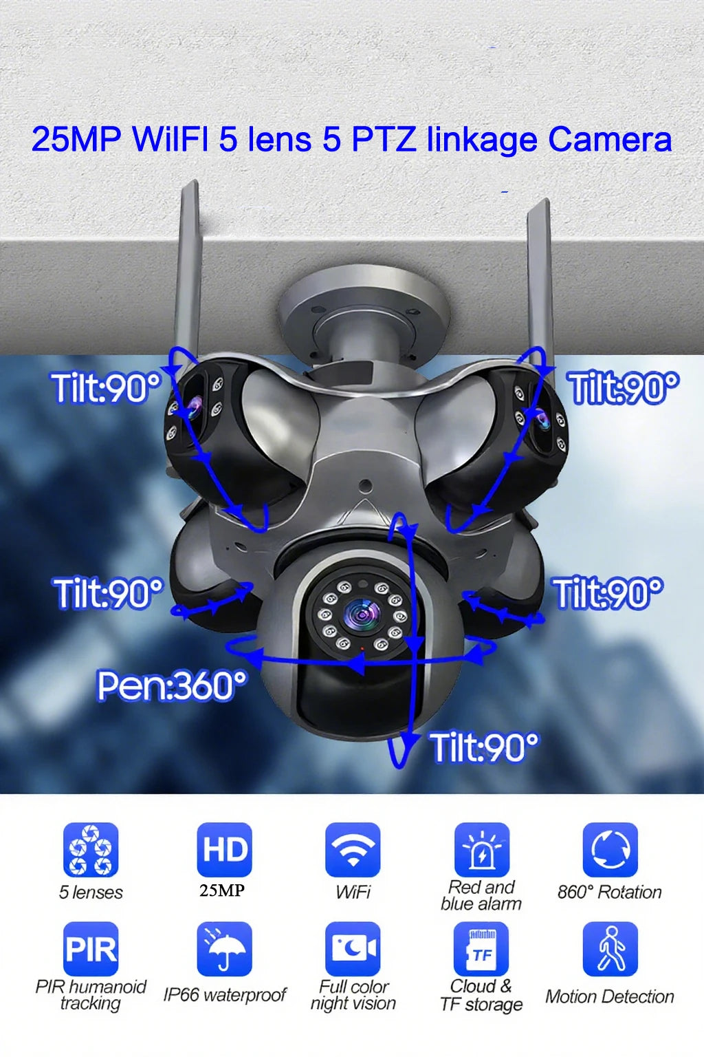 25MP 4K Outdoor WiFi PTZ Security Camera 32GB