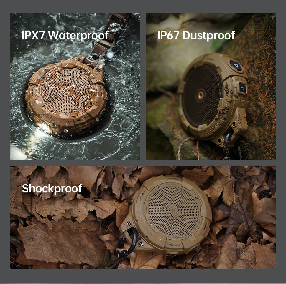 Rechargeable Shockproof Bluetooth Speaker Waterproof 25-Hour Battery Brown