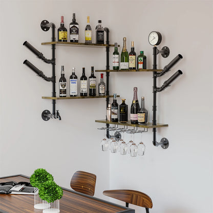 Pipe Bar Liquor Shelf with Wine Glass Holder