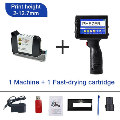 Handheld Inkjet Printer 12.7mm Date Code QR Logo Printing