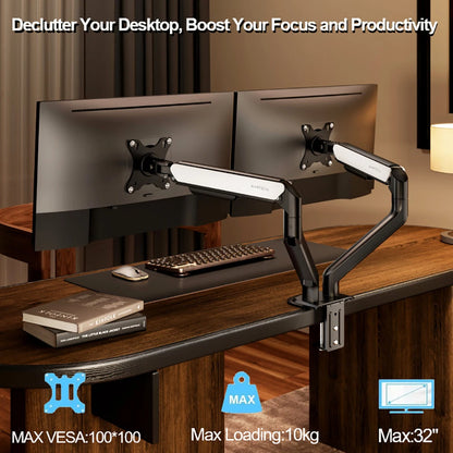 Black Dual Monitor Desk Mount Arm Adjustable to 32 Inches