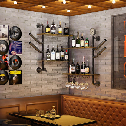 Pipe Bar Liquor Shelf with Wine Glass Holder