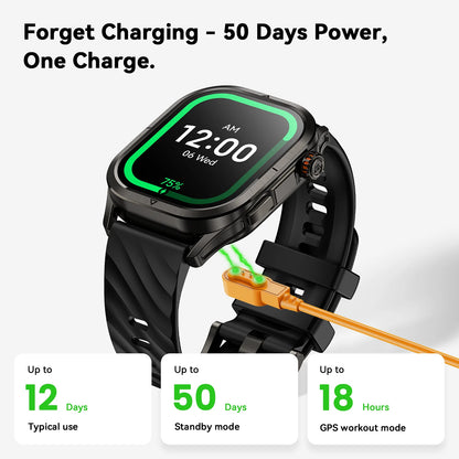 Black Portable Smart Watch with GPS and Long Battery