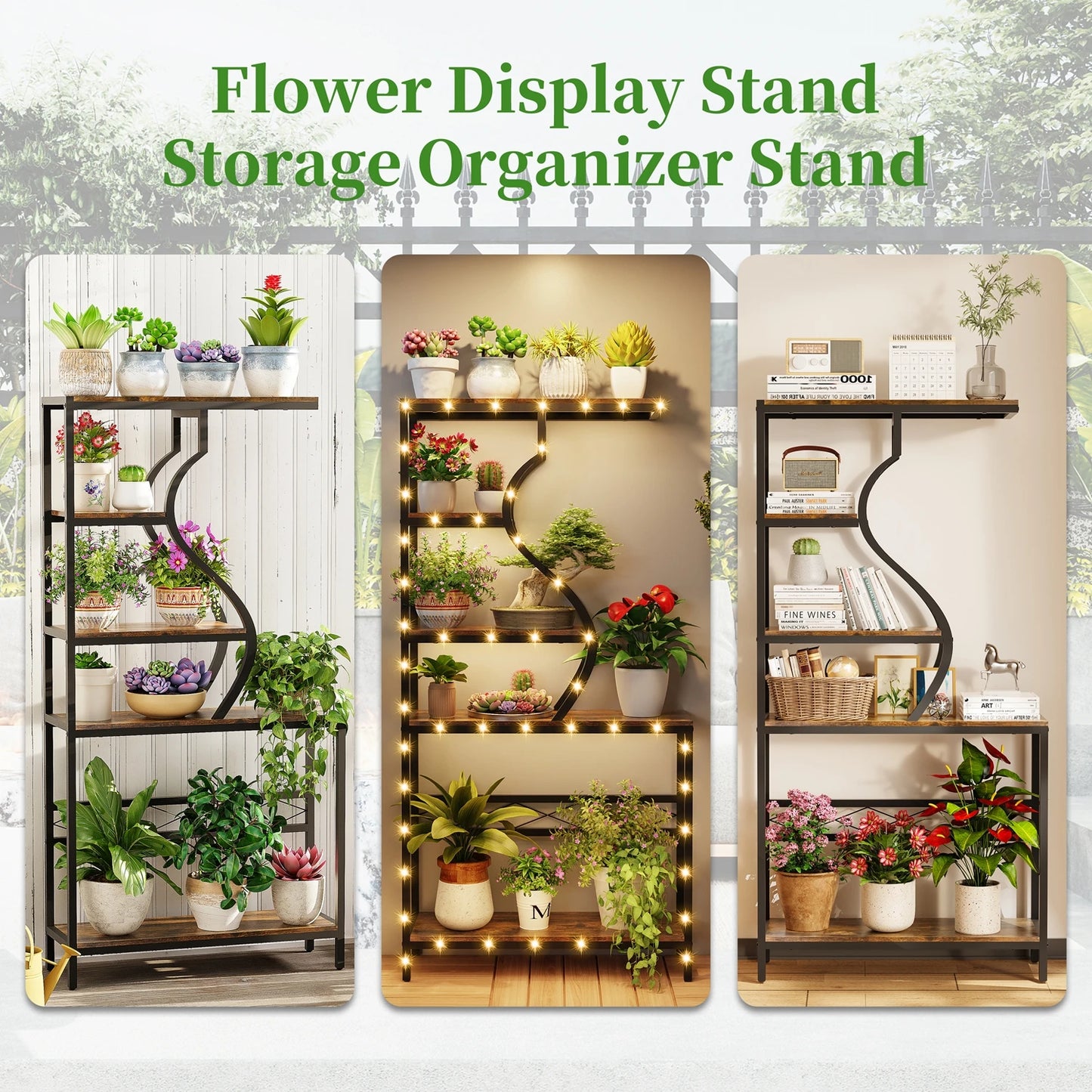 Industrial 5-Tier Flower Pot and Bookshelf Stand