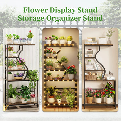 Industrial 5-Tier Flower Pot and Bookshelf Stand