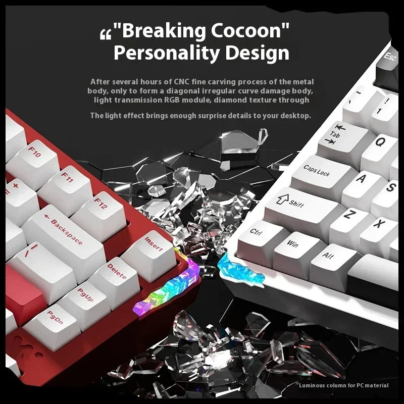 Compact RGB Wireless Mechanical Keyboard 3 Mode Hot-Swap White