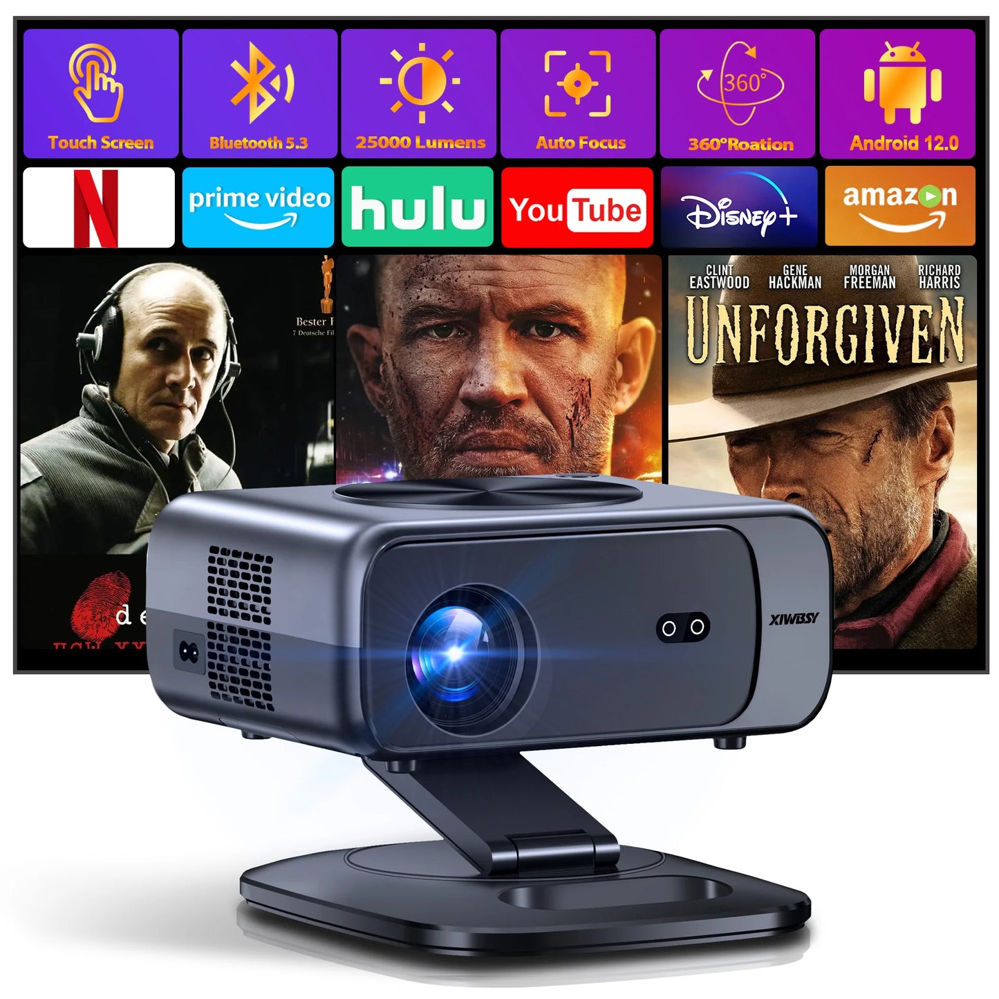 4K Smart Projector Android 12 with Auto Focus WiFi 6