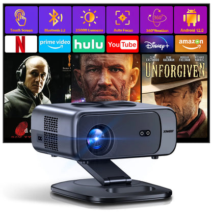 4K Smart Projector Android 12 with Auto Focus WiFi 6