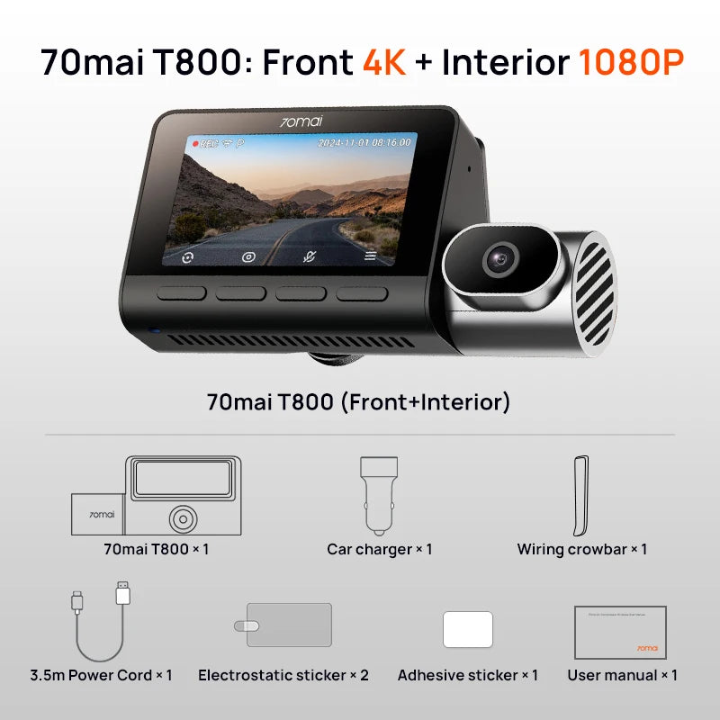 4K Dual Channel Dash Cam Front Interior 512GB GPS