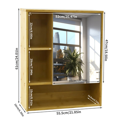 Wall Mounted Bamboo Bathroom Cabinet with Mirror and Shelves