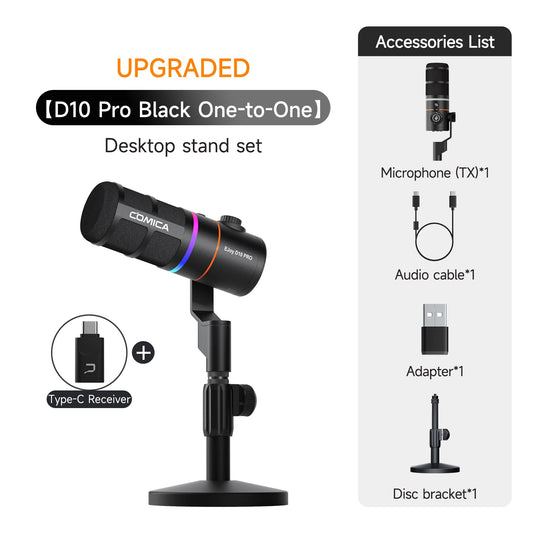 D10D PRO Black Cardioid Mic for Streaming and Recording