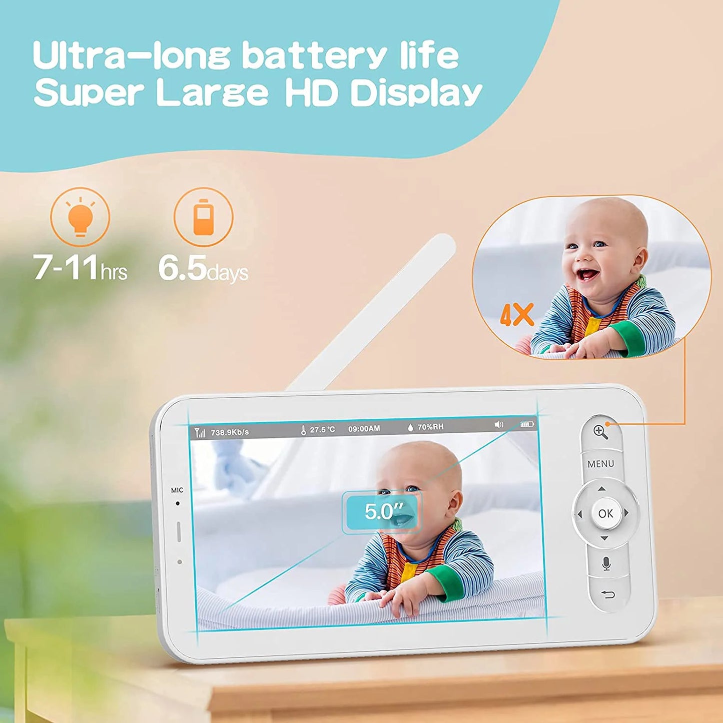 WiFi Baby Monitor 5-Inch LCD PTZ Camera App Control