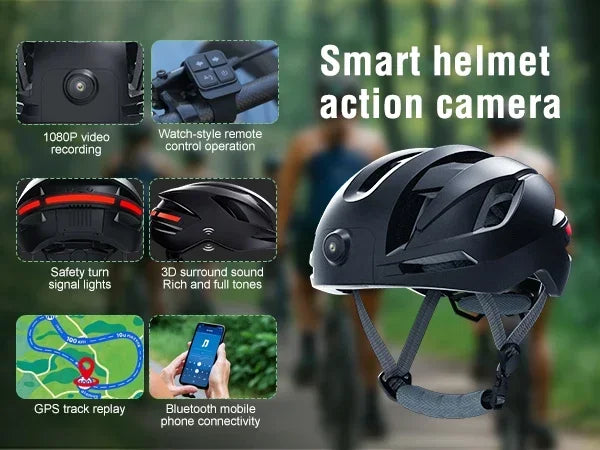 Black Sports Helmet Camera with Bluetooth and GPS