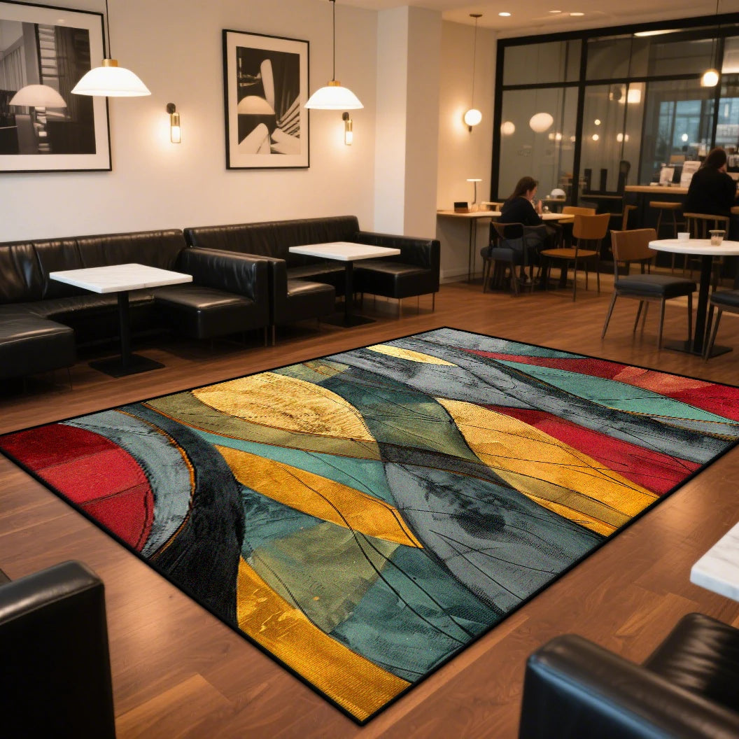 Modern Red Abstract Area Rug 180x280cm Washable Floor Mat