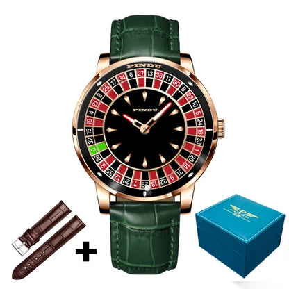 Automatic Mechanical Watch Rotating Dial Casino Style Silver Blue