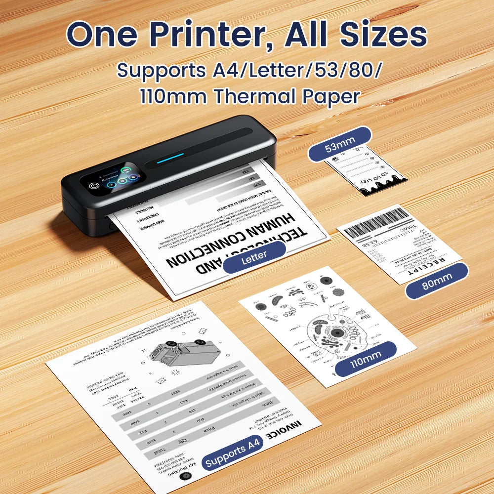 Portable A4 Thermal Printer Bluetooth Wireless Touchscreen