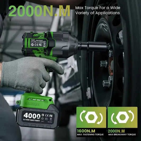 Cordless 1/2 Inch Brushless Impact Wrench 2000Nm with 4.0Ah Battery