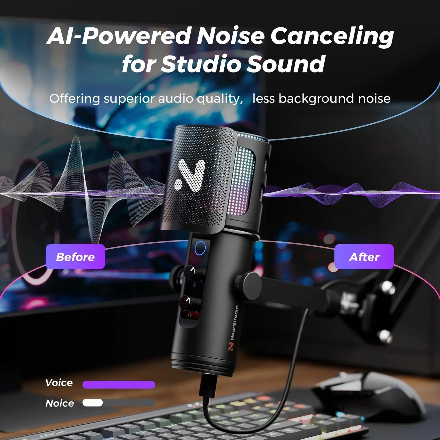 Streaming Microphone with Boom Arm for PC and PS5