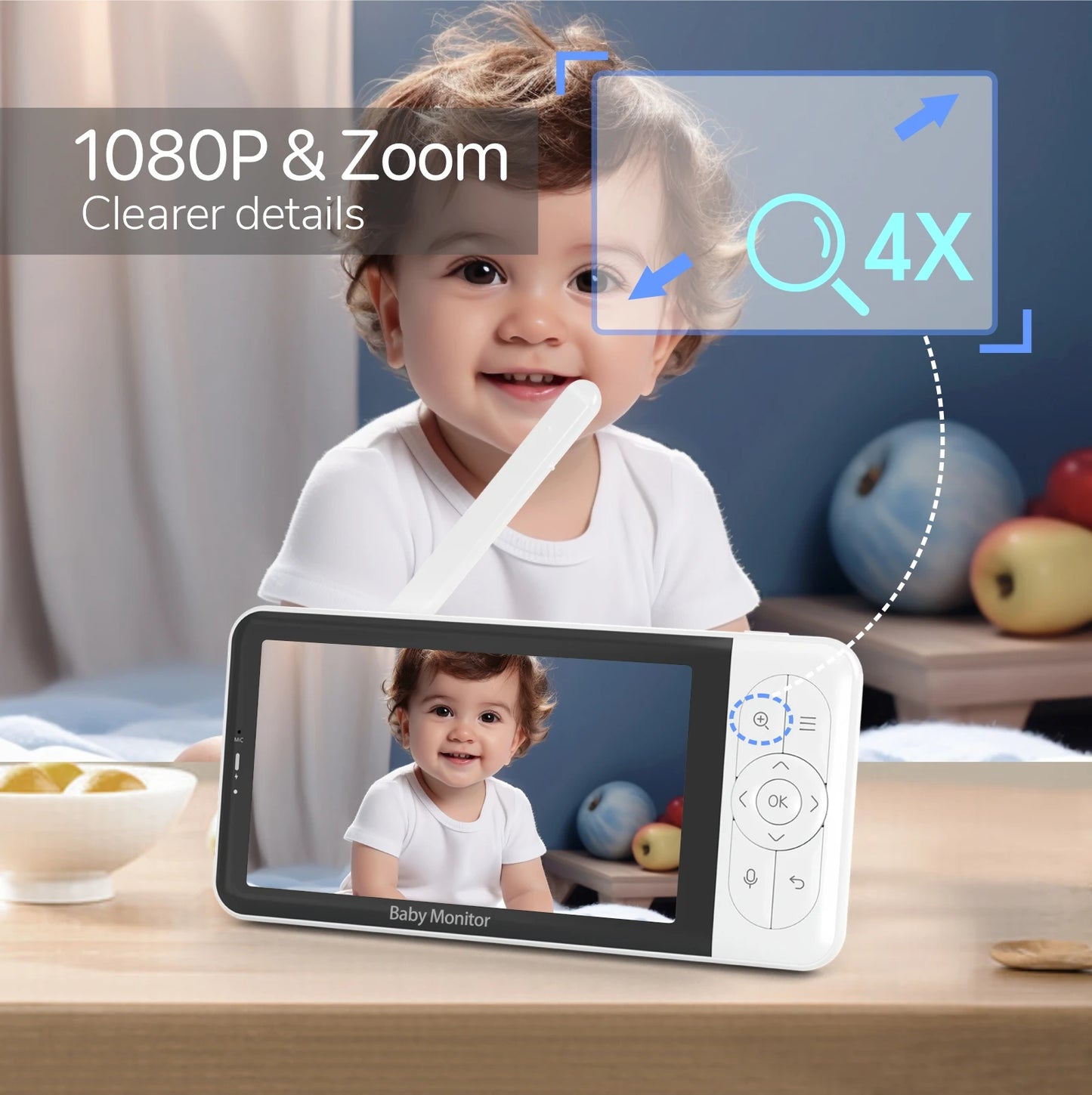 Smart Baby Monitor 2K Camera 5 Inch Display 2-Way Audio