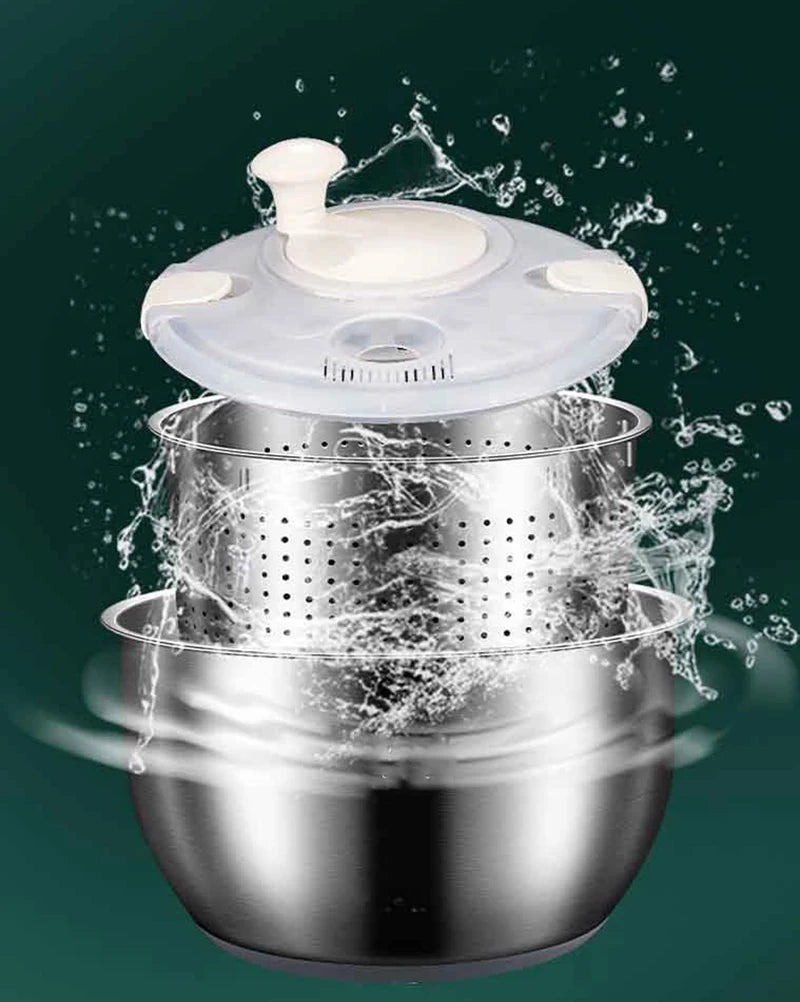 Stainless Steel Salad Spinner and Vegetable Washer with Drain