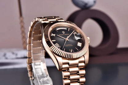 Luxury Mechanical Wristwatch Mens Rose Gold Brown