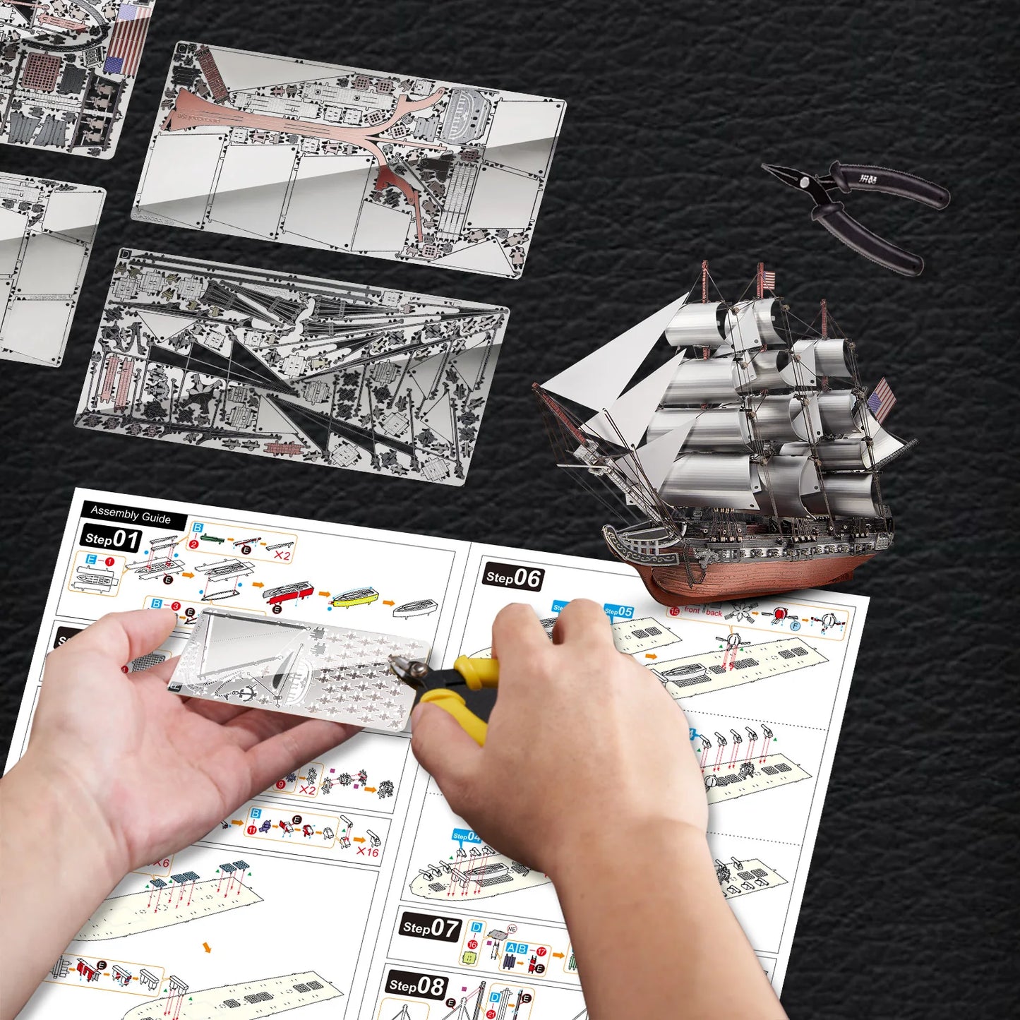 DIY 3D Metal Frigate Boat Puzzle Brain Teaser Kit