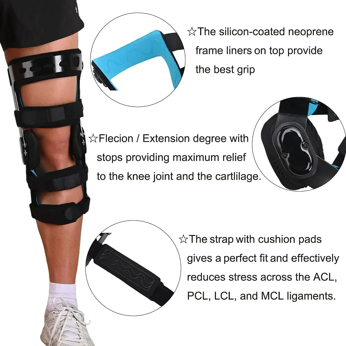 Hinged Knee Brace Right Leg Support for Sports Injuries