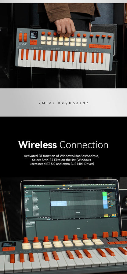 37 Key Wireless MIDI Keyboard Controller