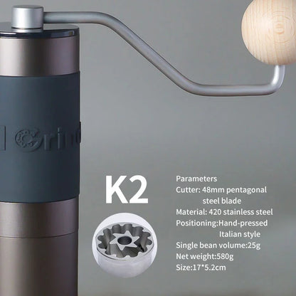 K2 Compact Hand Coffee Grinder Stainless Steel Burrs