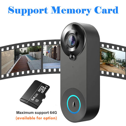 Wireless 1080P Black Doorbell Camera with 64GB Storage