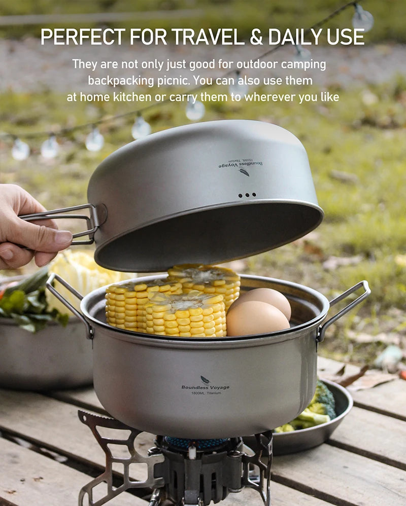 Ultralight Titanium Camping Cookware Set Pot Fry Pan