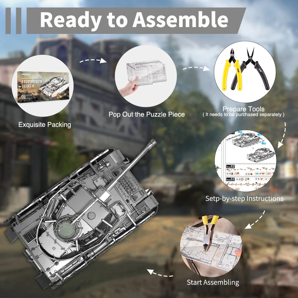 DIY 3D Metal Panzer IV Tank Model Brain Teaser Kit
