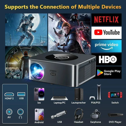 Smart Home Theatre Projector 4K 800ANSI Manual Focus WiFi6 Bluetooth