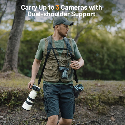 Professional Dual Camera Harness with Adjustable Leather Straps