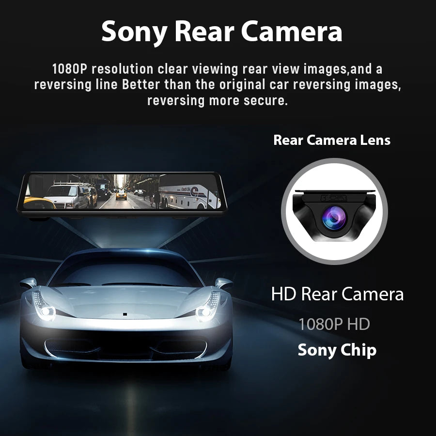 12 Inch 4K Dual Camera Rear View Mirror Dash Cam