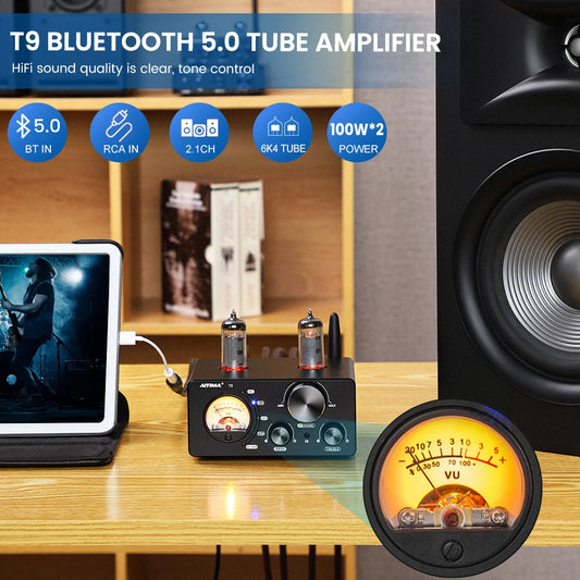 Bluetooth 5.0 Tube Amp with RCA USB and VU Display