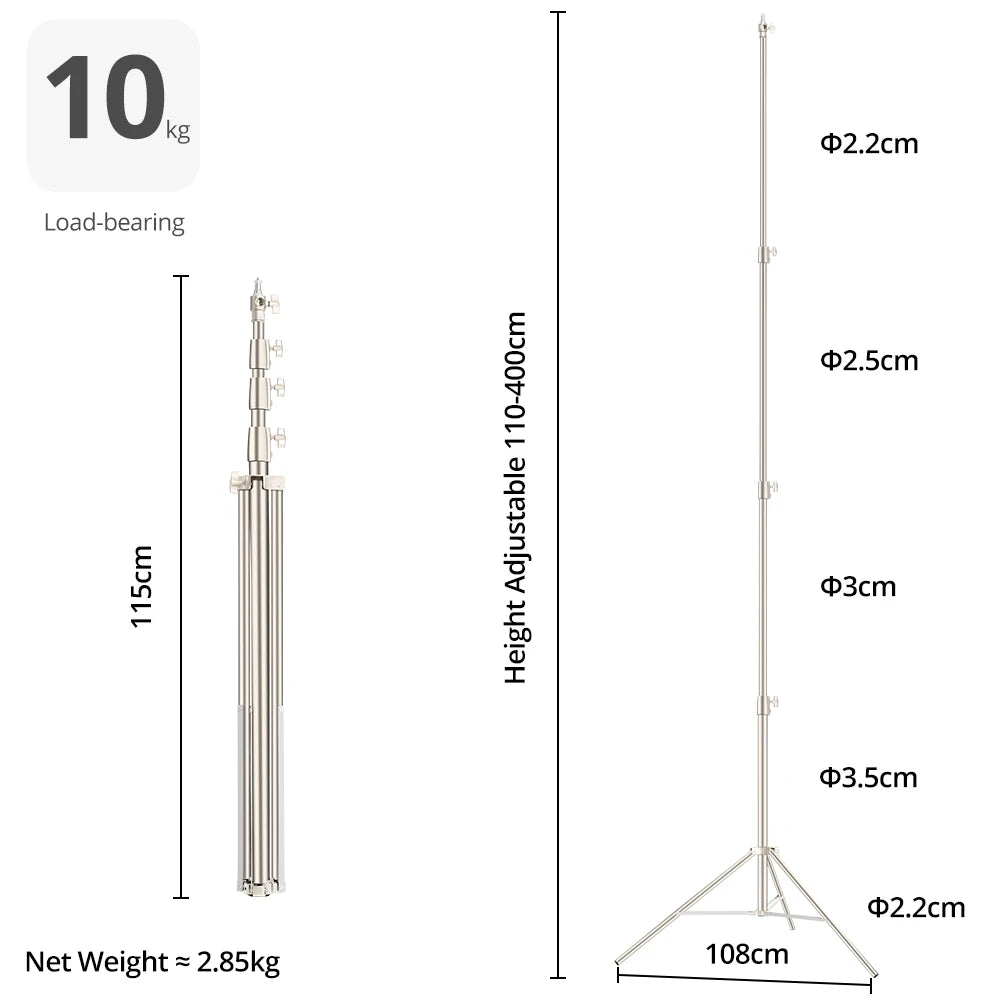 Stainless Steel 4m Studio Light Stand Tripod 10kg