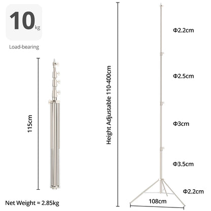 Stainless Steel 4m Studio Light Stand Tripod 10kg