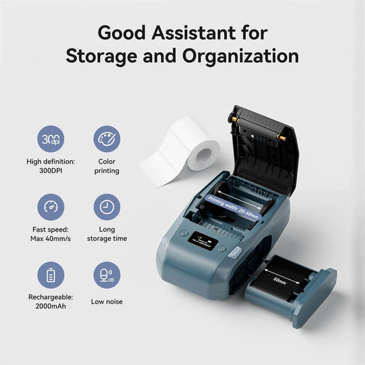 Portable Thermal Label Printer with 50x30mm 2 Label Rolls