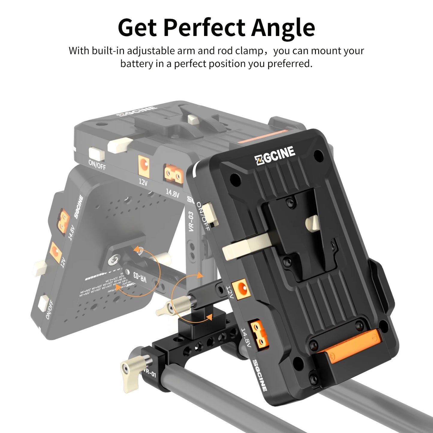 V-Lock Battery Plate PD 14.8V 15mm Rod Clamp