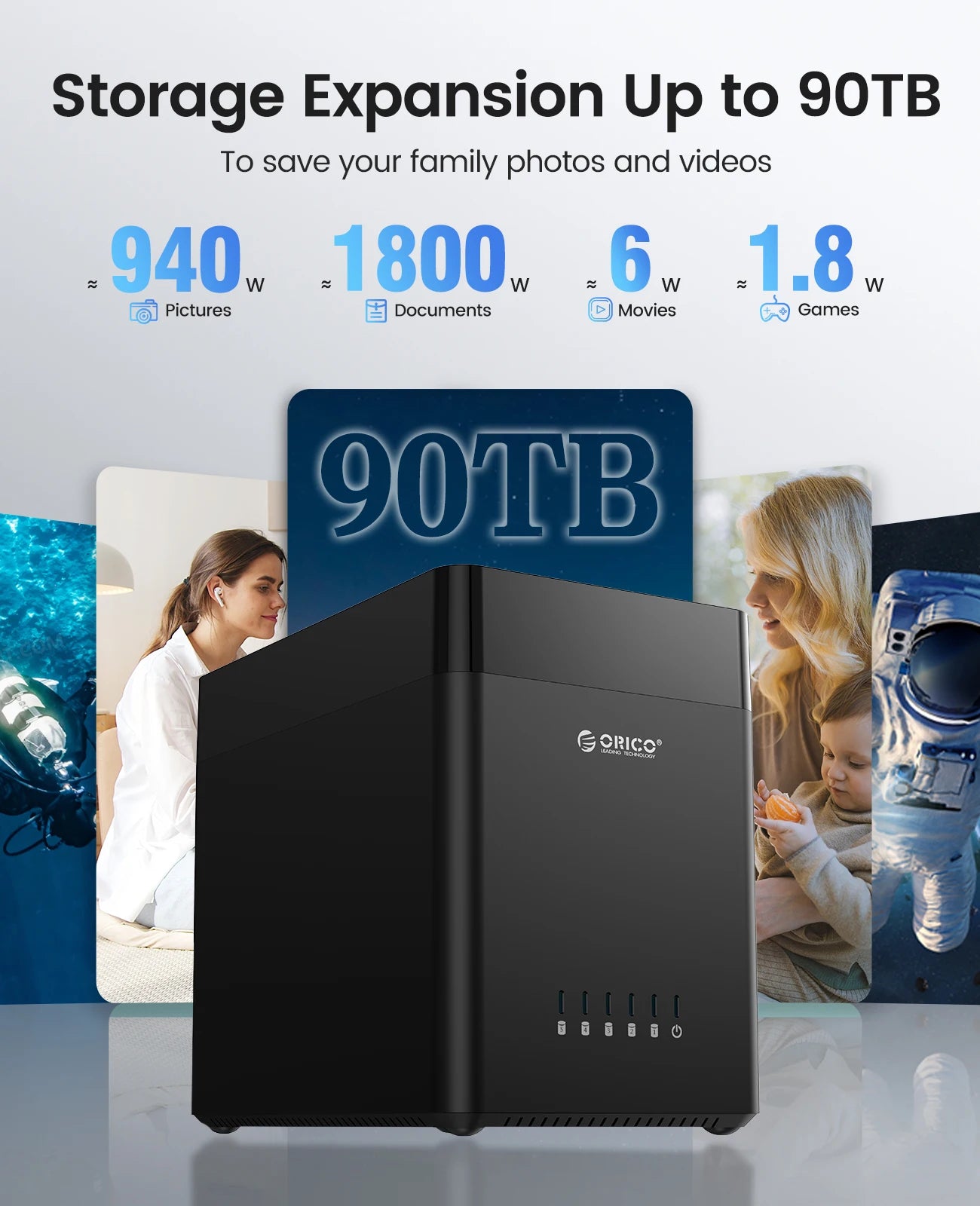 ORICO 5-Bay Magnetic SATA HDD Case USB-C Gamer Storage