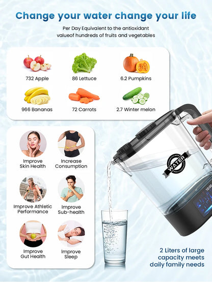 Portable 64oz Hydrogen Water Ionizer Pitcher Generator Machine