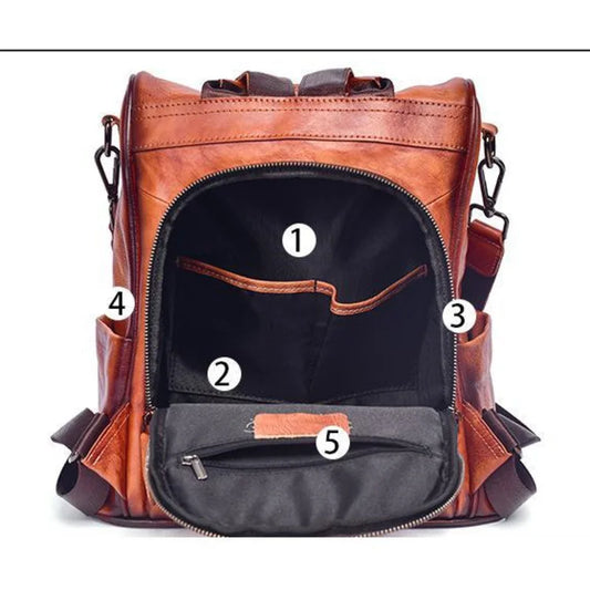 Genuine Leather Anti-Theft Backpack 32cm Coffee