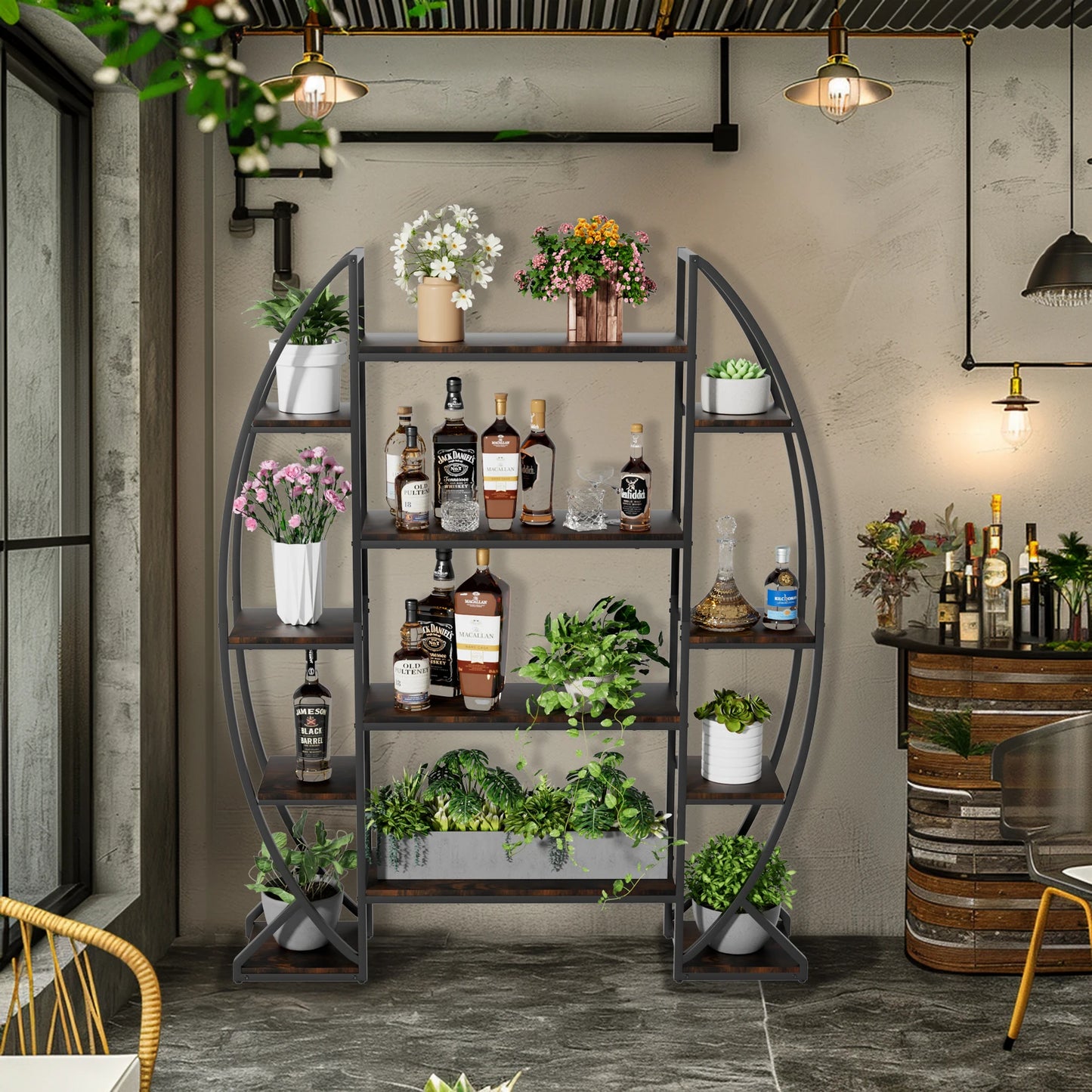 Industrial Half-Moon Flower Rack Multi-Tier Display Shelf