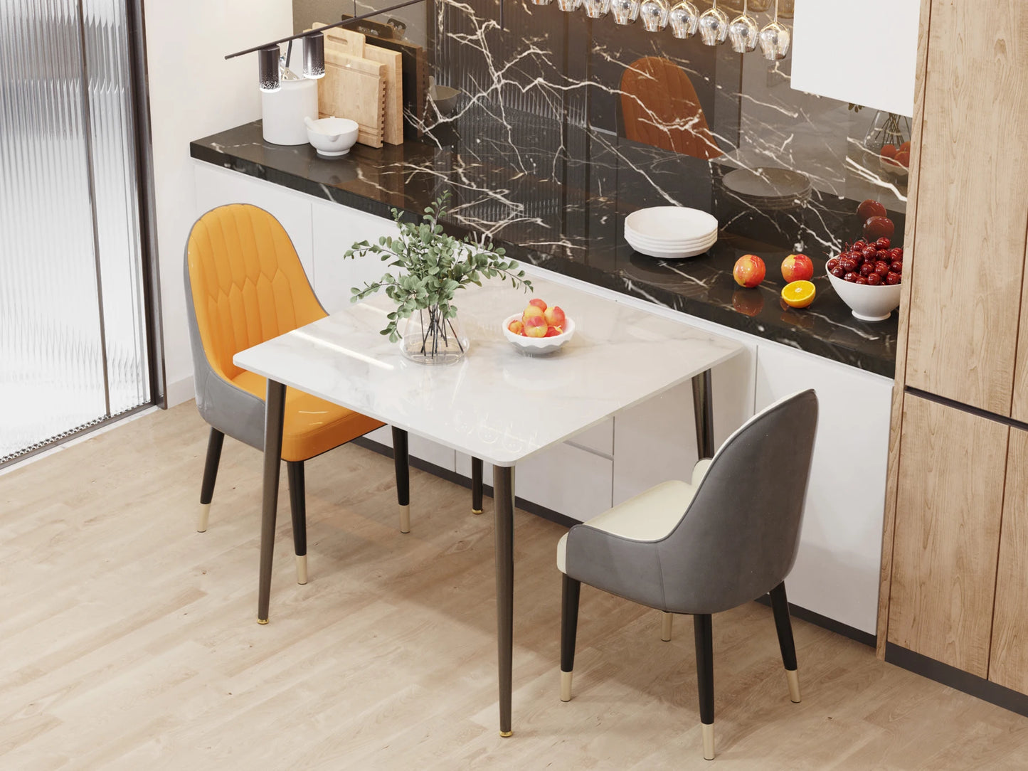 Sintered Stone Top White Grey Dining Table 6-Seater